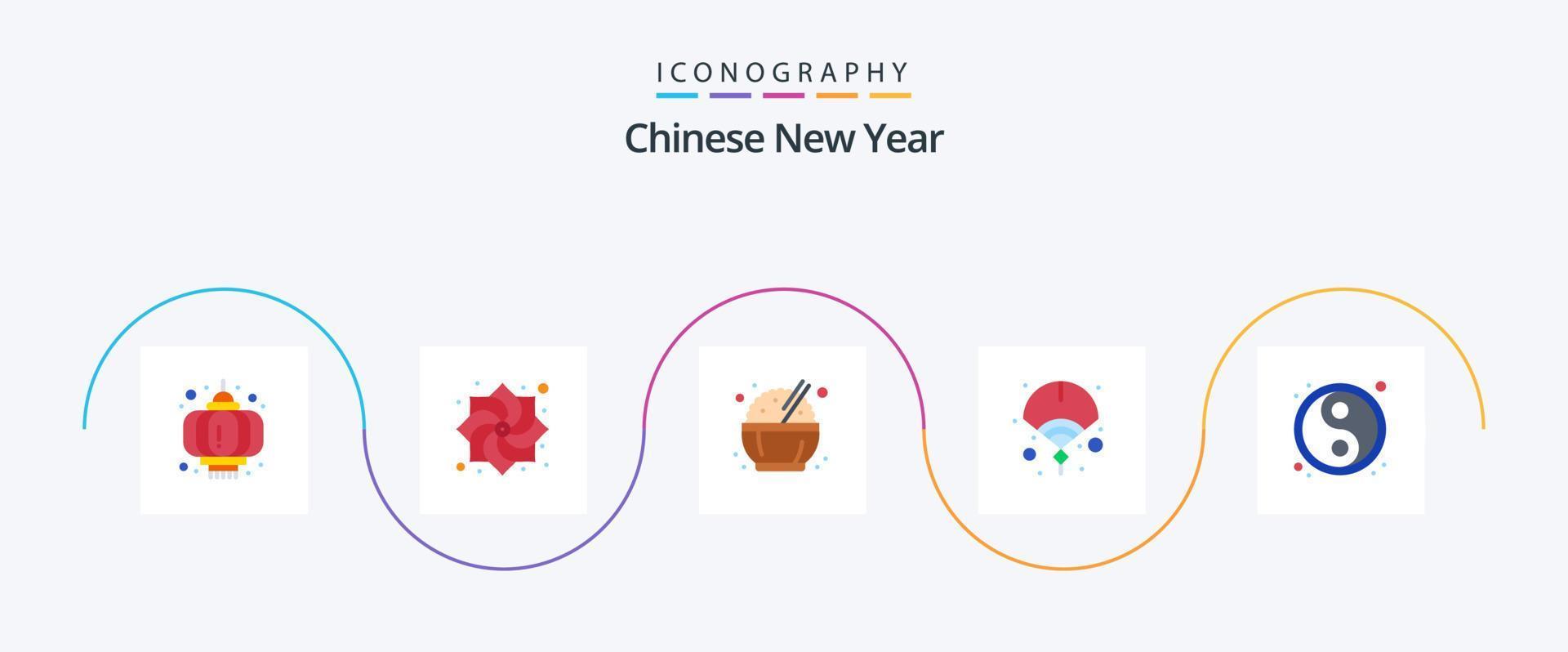 Chinese New Year Flat 5 Icon Pack Including new. chinese. chinese. year. fan vector