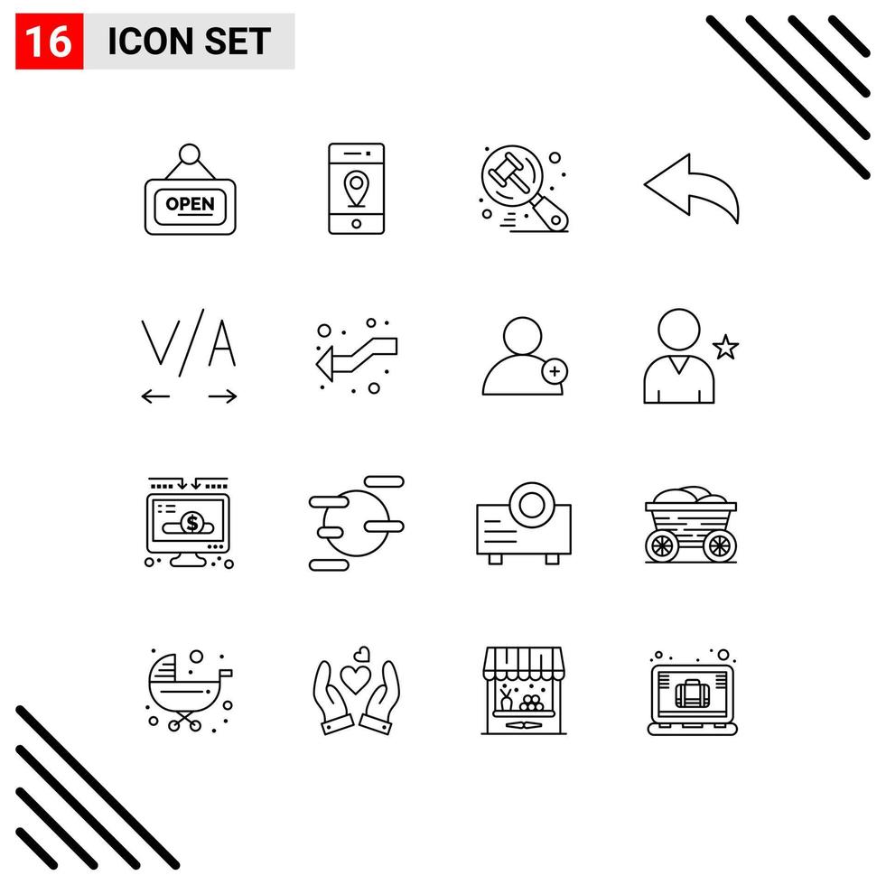 User Interface Pack of 16 Basic Outlines of intersect text search kerning arrow Editable Vector Design Elements