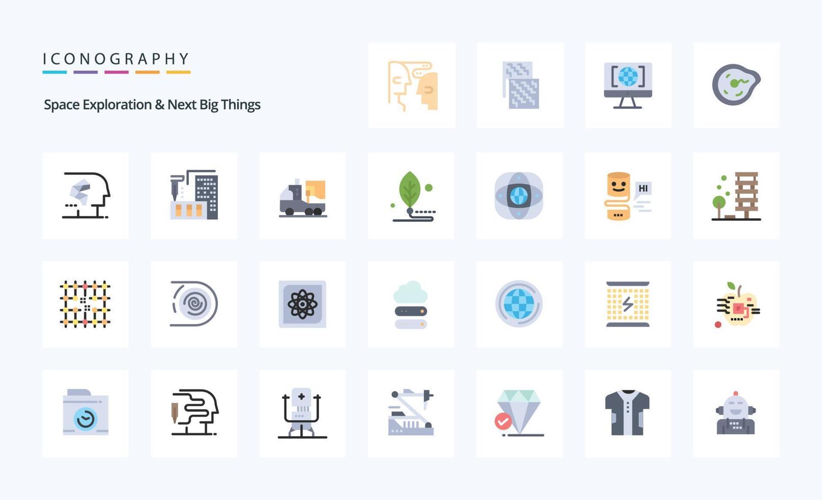25 exploración espacial y próximas grandes cosas paquete de iconos de color plano vector