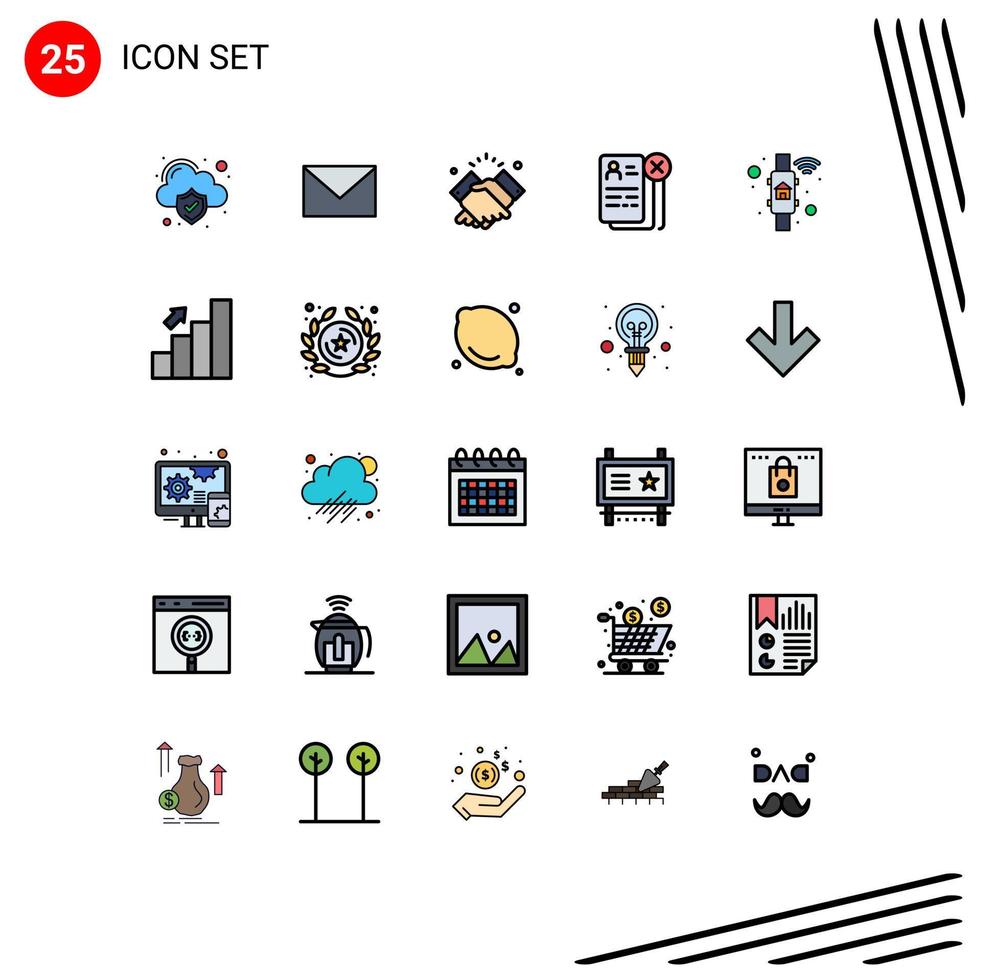 25 User Interface Filled line Flat Color Pack of modern Signs and Symbols of access job shake cv business Editable Vector Design Elements