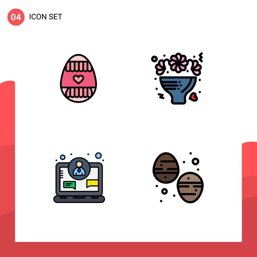 Pictogram Set of 4 Simple Filledline Flat Colors of easter egg business holidays love digital Editable Vector Design Elements