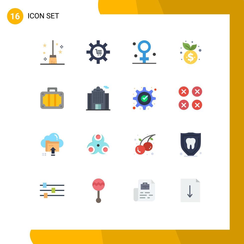 User Interface Pack of 16 Basic Flat Colors of finance management gear business healthcare Editable Pack of Creative Vector Design Elements