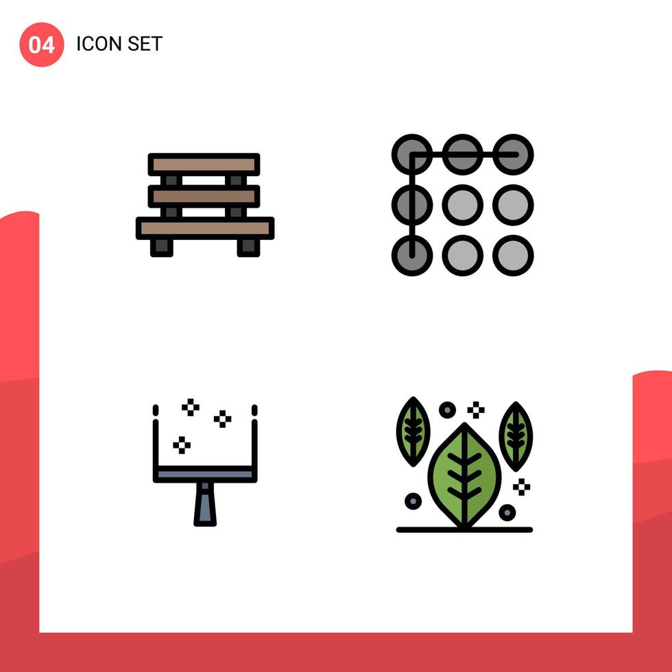 Mobile Interface Filledline Flat Color Set of 4 Pictograms of bench dustpan garden pattern autumn Editable Vector Design Elements
