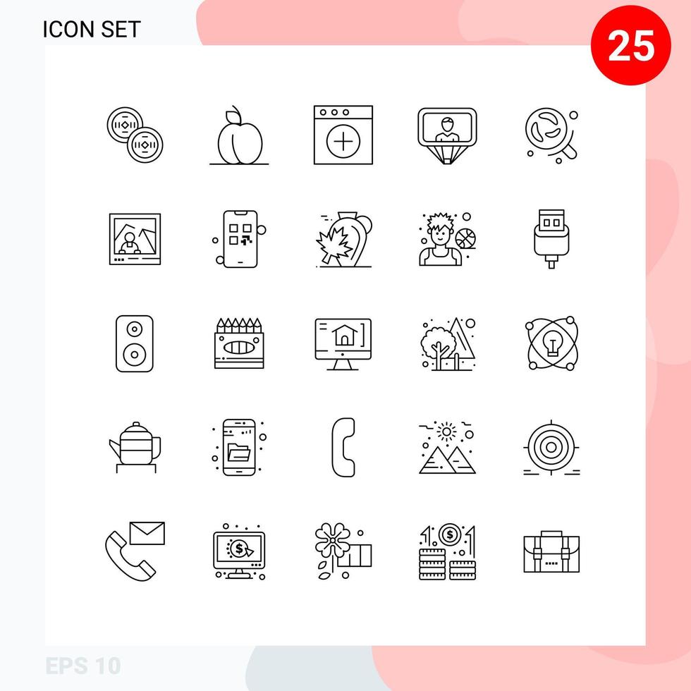 Stock Vector Icon Pack of 25 Line Signs and Symbols for picture research new laboratory login Editable Vector Design Elements
