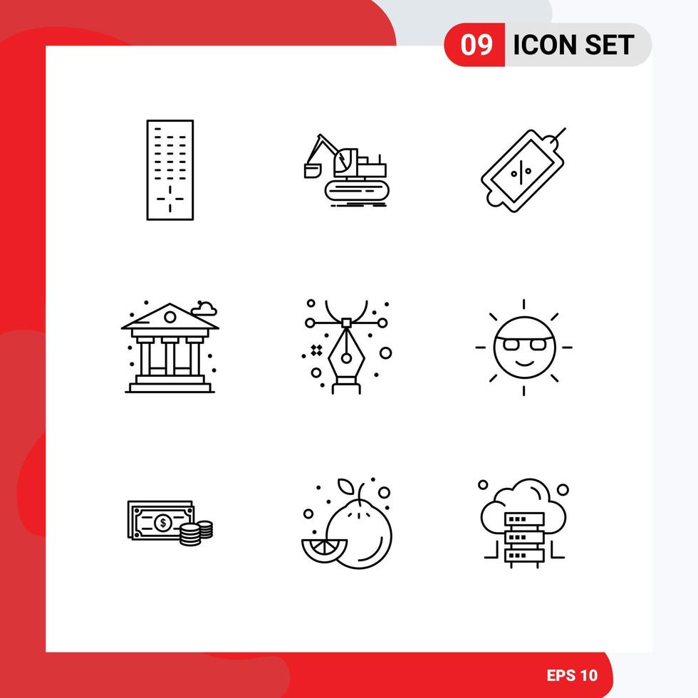 9 Thematic Vector Outlines and Editable Symbols of pen design market money life Editable Vector Design Elements