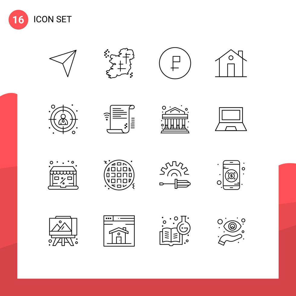 Set of 16 Modern UI Icons Symbols Signs for family chimney irish building finance Editable Vector Design Elements