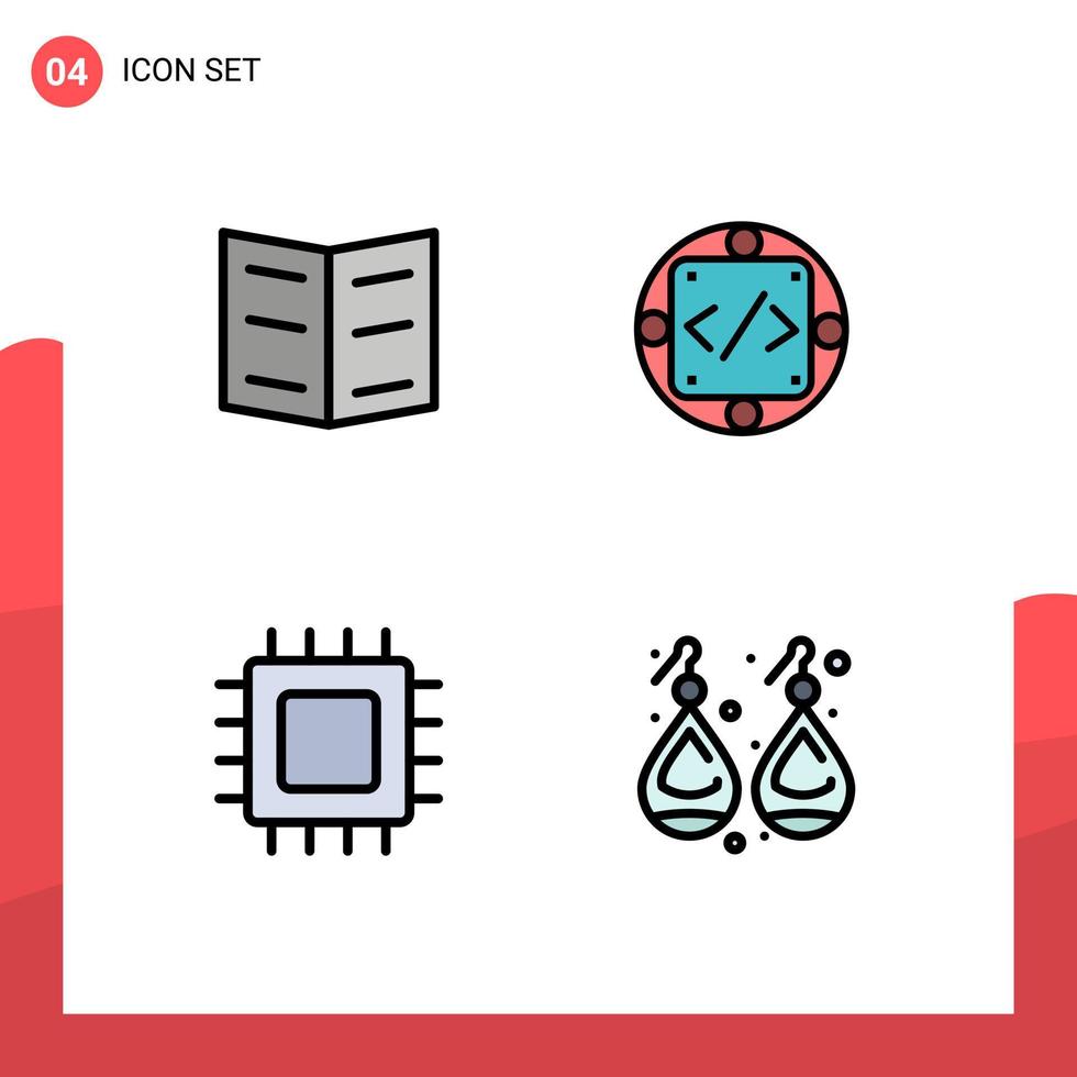 4 User Interface Filledline Flat Color Pack of modern Signs and Symbols of book computers code management gadget Editable Vector Design Elements