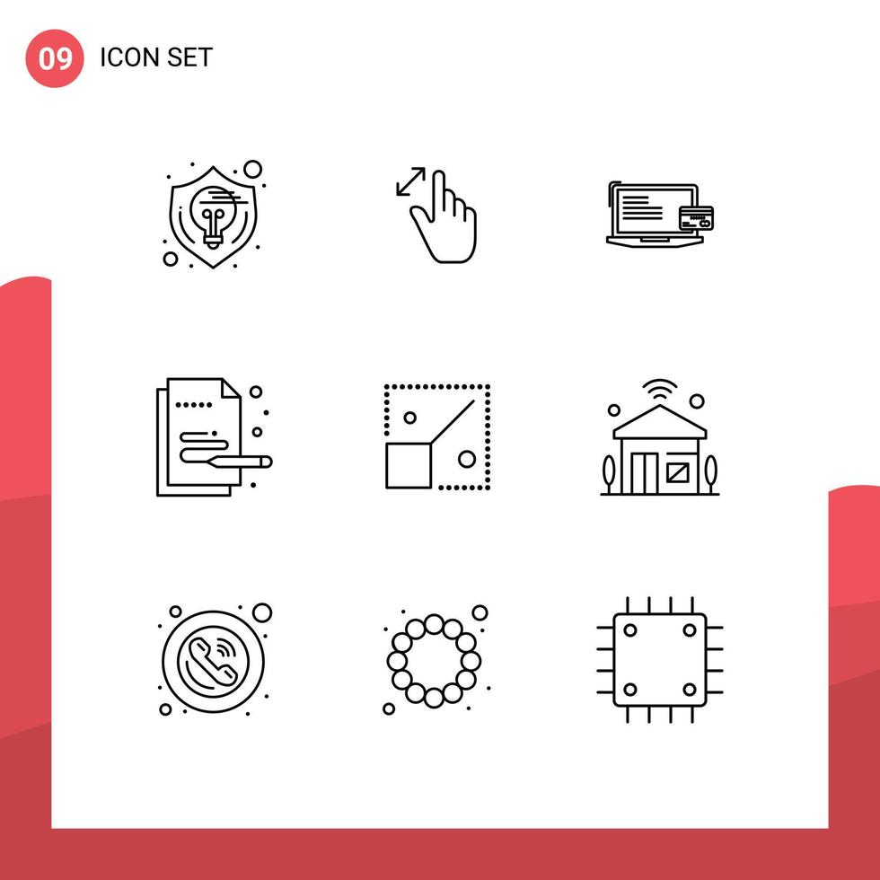 9 Universal Outlines Set for Web and Mobile Applications painting creative magnification online payment computer Editable Vector Design Elements