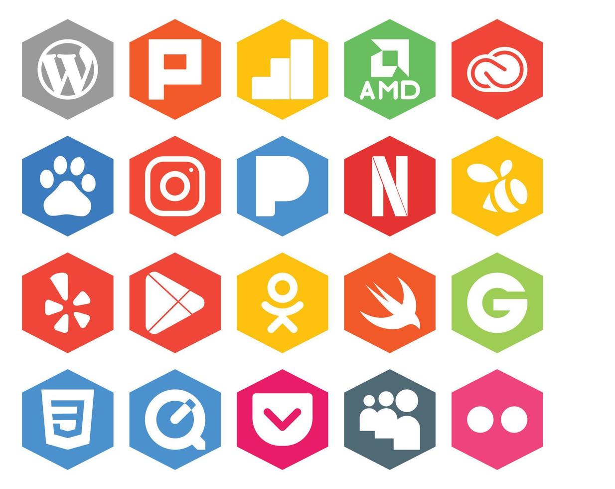 20 Social Media Icon Pack Including swift apps baidu google play swarm vector