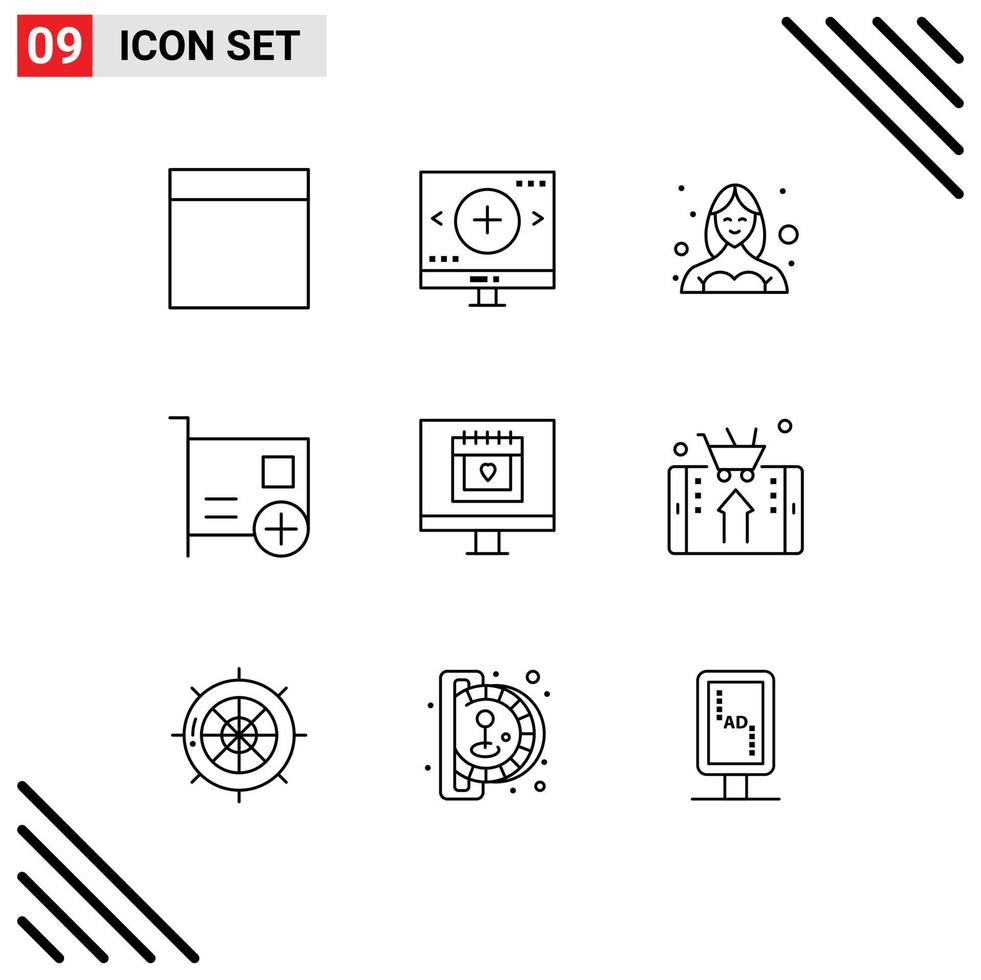 9 Thematic Vector Outlines and Editable Symbols of calendar devices dancer computers add Editable Vector Design Elements