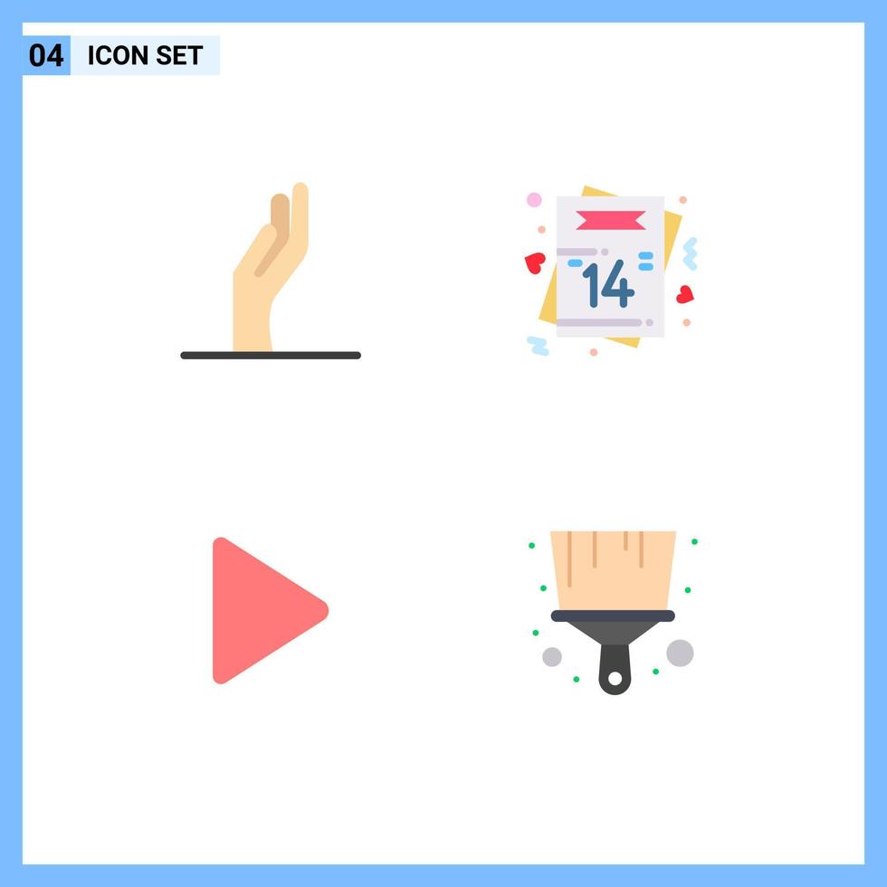 Group of 4 Flat Icons Signs and Symbols for alms video heart postcard brush Editable Vector Design Elements
