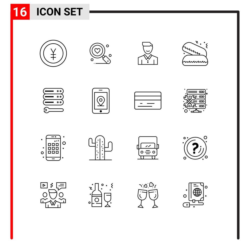Pictogram Set of 16 Simple Outlines of pie fast food avatar user man Editable Vector Design Elements