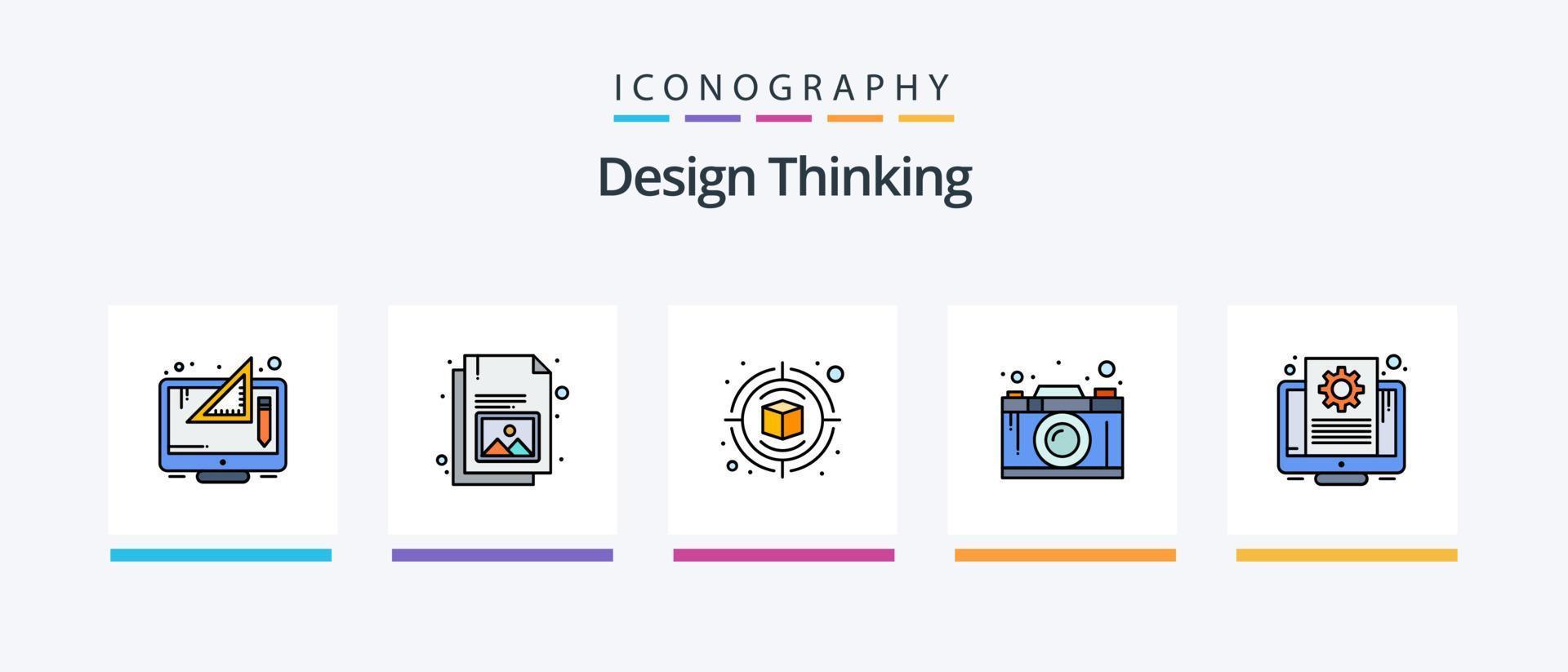 Design Thinking Line Filled 5 Icon Pack Including document. digital. thinking. design. send. Creative Icons Design vector