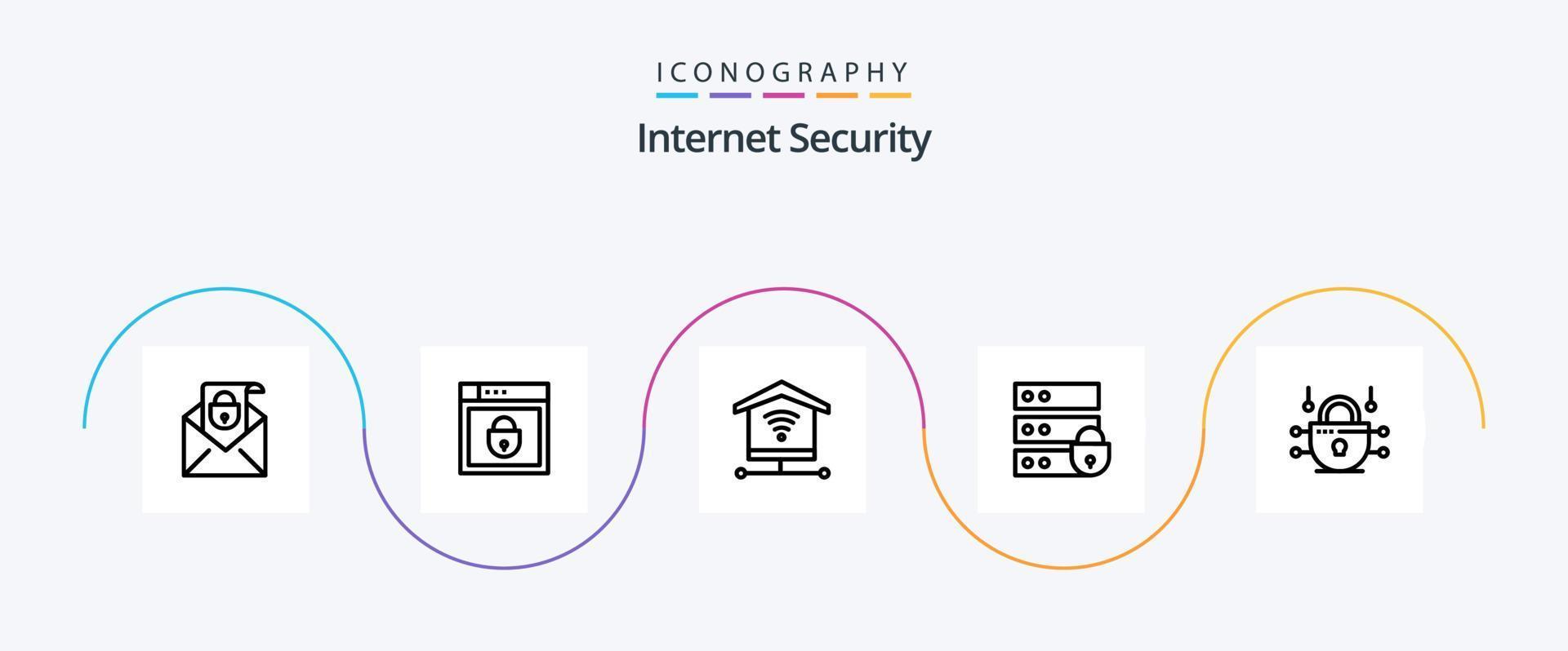 Internet Security Line 5 Icon Pack Including network. key. internet security. device vector