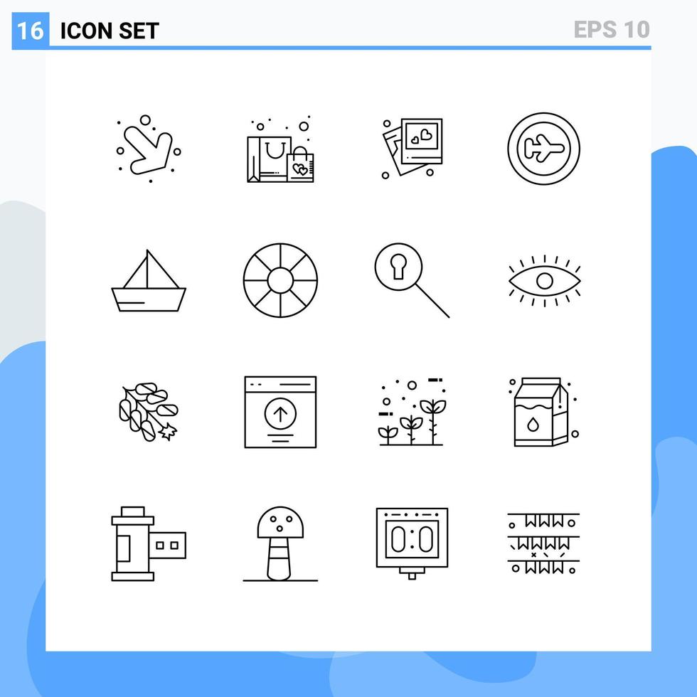 Universal Icon Symbols Group of 16 Modern Outlines of ship boat love travel holiday Editable Vector Design Elements