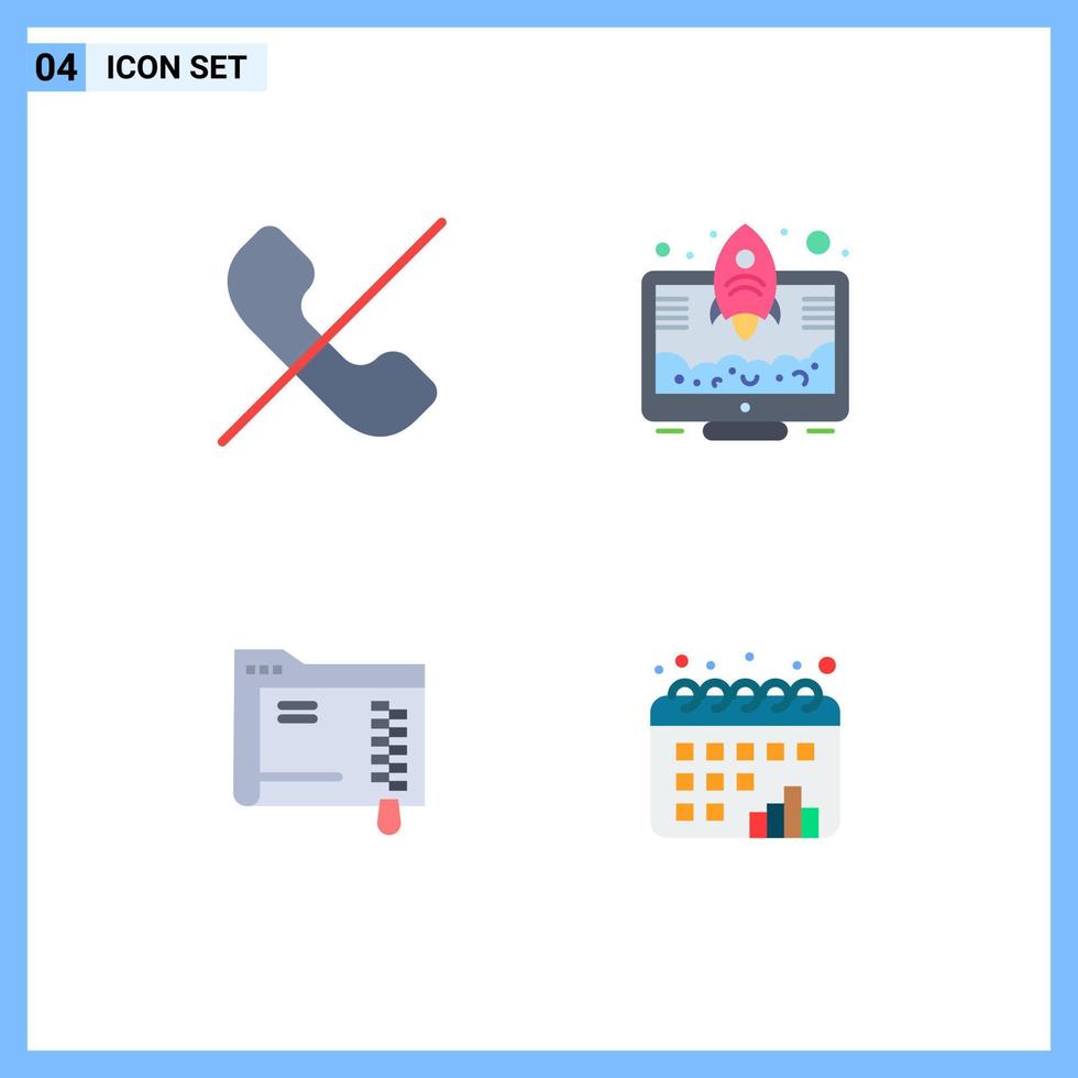 4 Universal Flat Icon Signs Symbols of call folder phone startup storage Editable Vector Design Elements