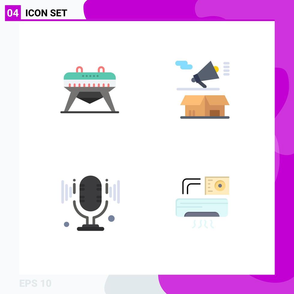 Flat Icon Pack of 4 Universal Symbols of gymnastic microphone marketing box air Editable Vector Design Elements