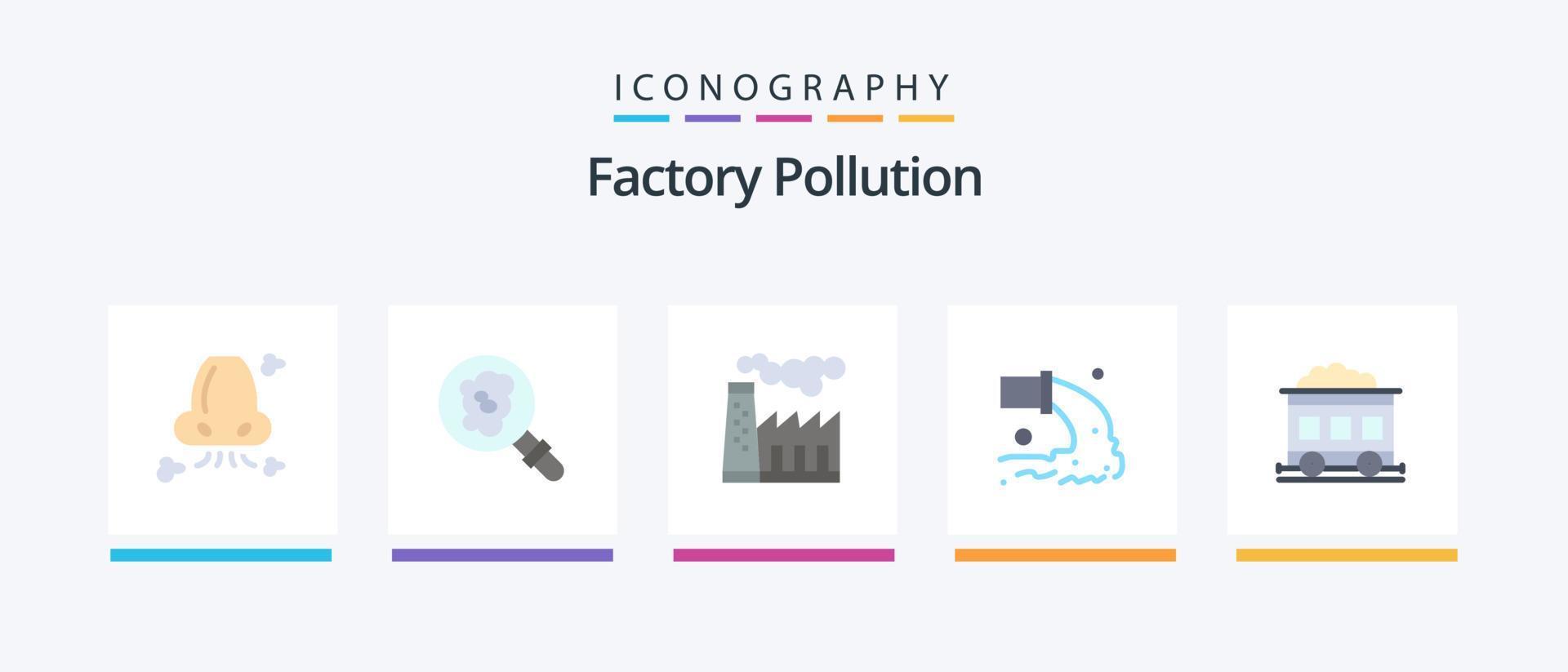 Factory Pollution Flat 5 Icon Pack Including pollution. sewage. factory. radioactive. pipe. Creative Icons Design vector