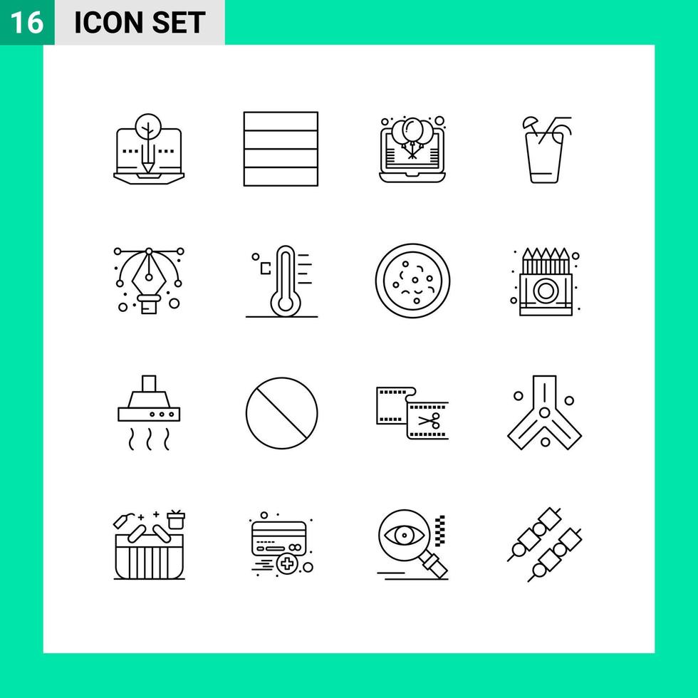 Pictogram Set of 16 Simple Outlines of tool design offer spring drink Editable Vector Design Elements