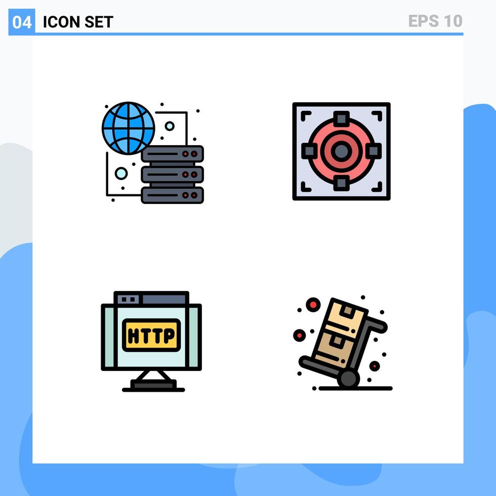 Set of 4 Vector Filledline Flat Colors on Grid for connect http server success link Editable Vector Design Elements
