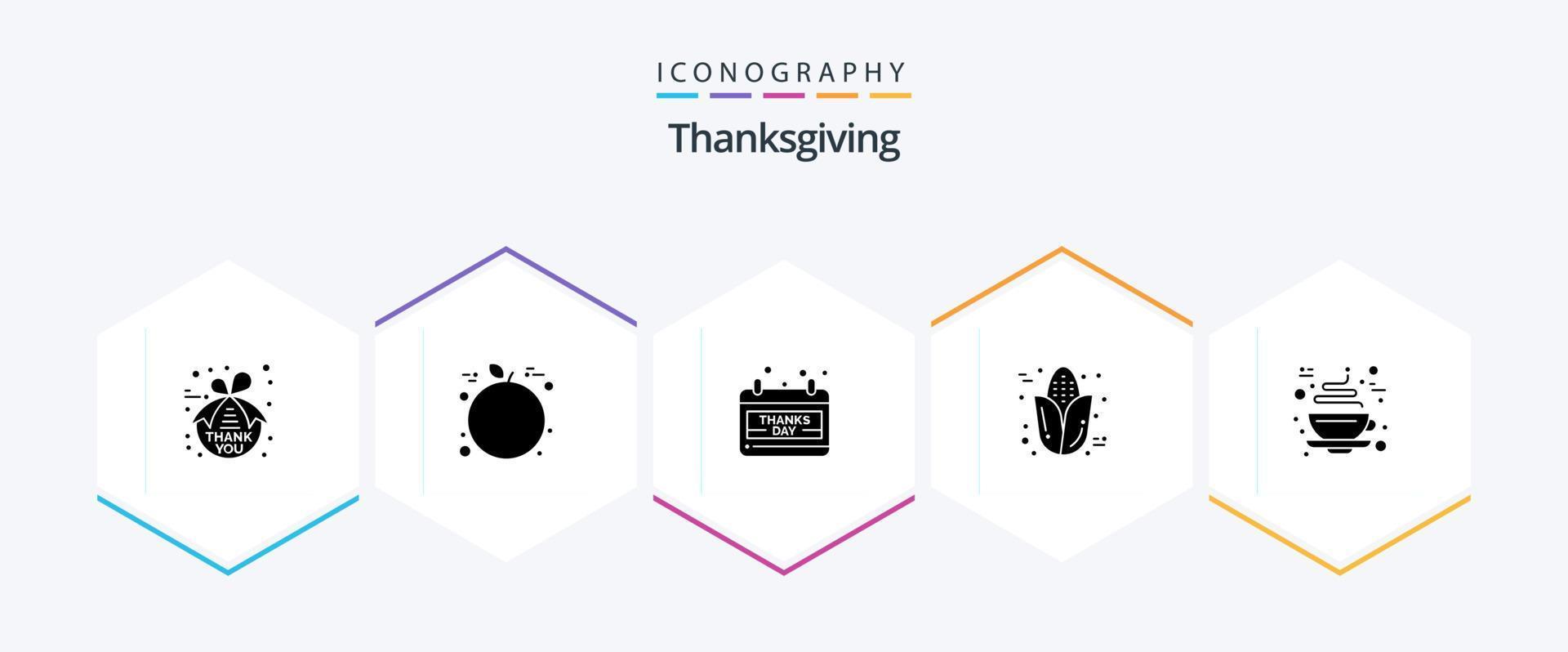paquete de iconos de 25 glifos de acción de gracias que incluye taza. chocolate. fecha. acción de gracias. mazorca vector