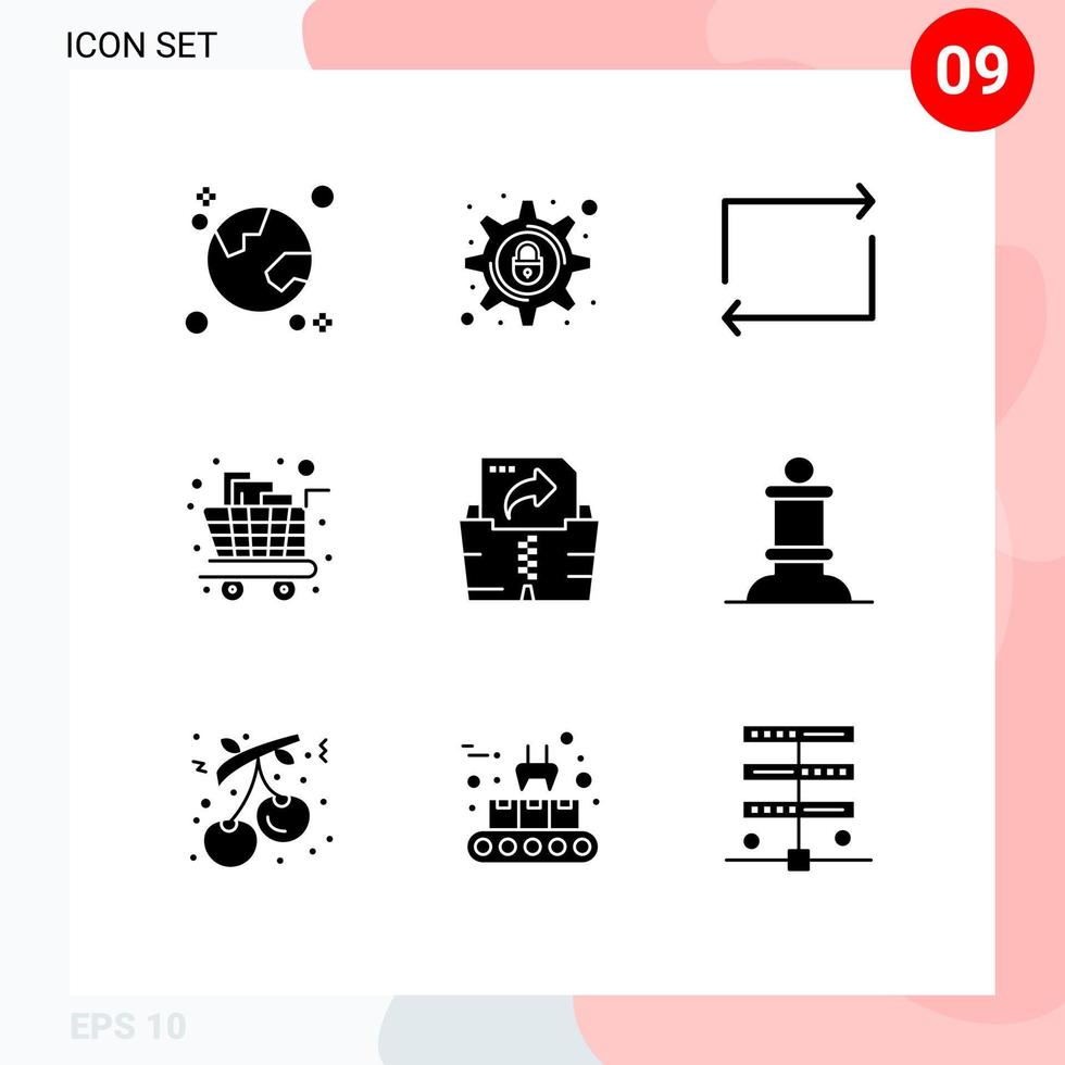 grupo universal de símbolos de iconos de 9 glifos sólidos modernos de configuración de compras de computación carrito de comestibles elementos de diseño de vectores editables