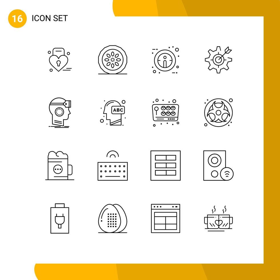 Pictogram Set of 16 Simple Outlines of vr setting pie gear configure Editable Vector Design Elements