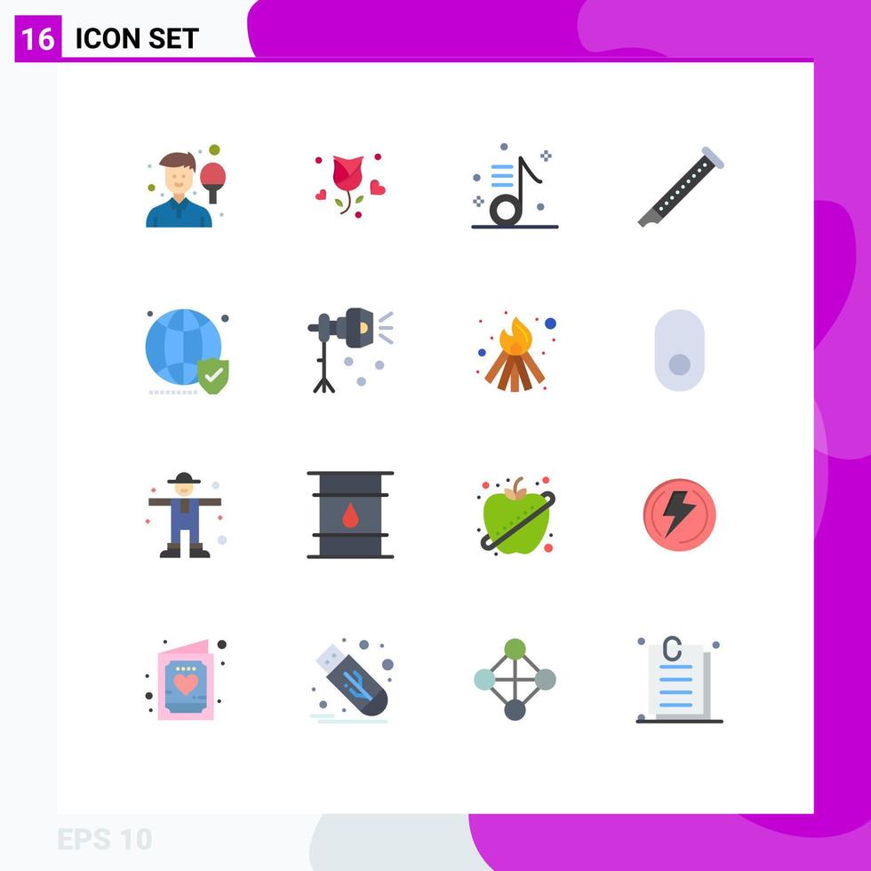 16 User Interface Flat Color Pack of modern Signs and Symbols of instrument audio propose song musical Editable Pack of Creative Vector Design Elements