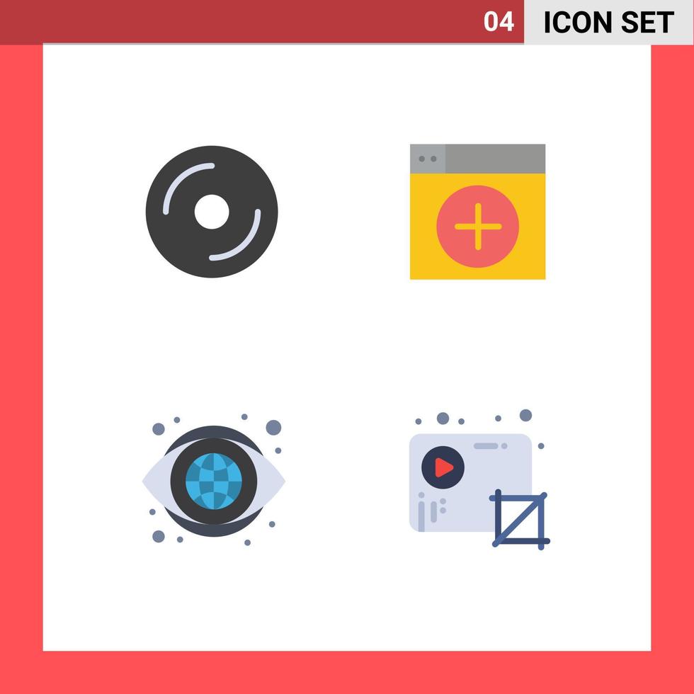 4 Universal Flat Icon Signs Symbols of cd app media window eye Editable Vector Design Elements