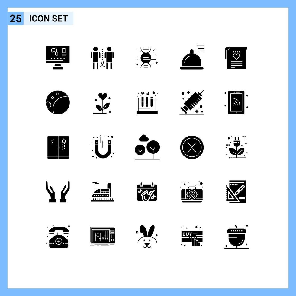 Set of 25 Vector Solid Glyphs on Grid for wedding file shared eat food Editable Vector Design Elements