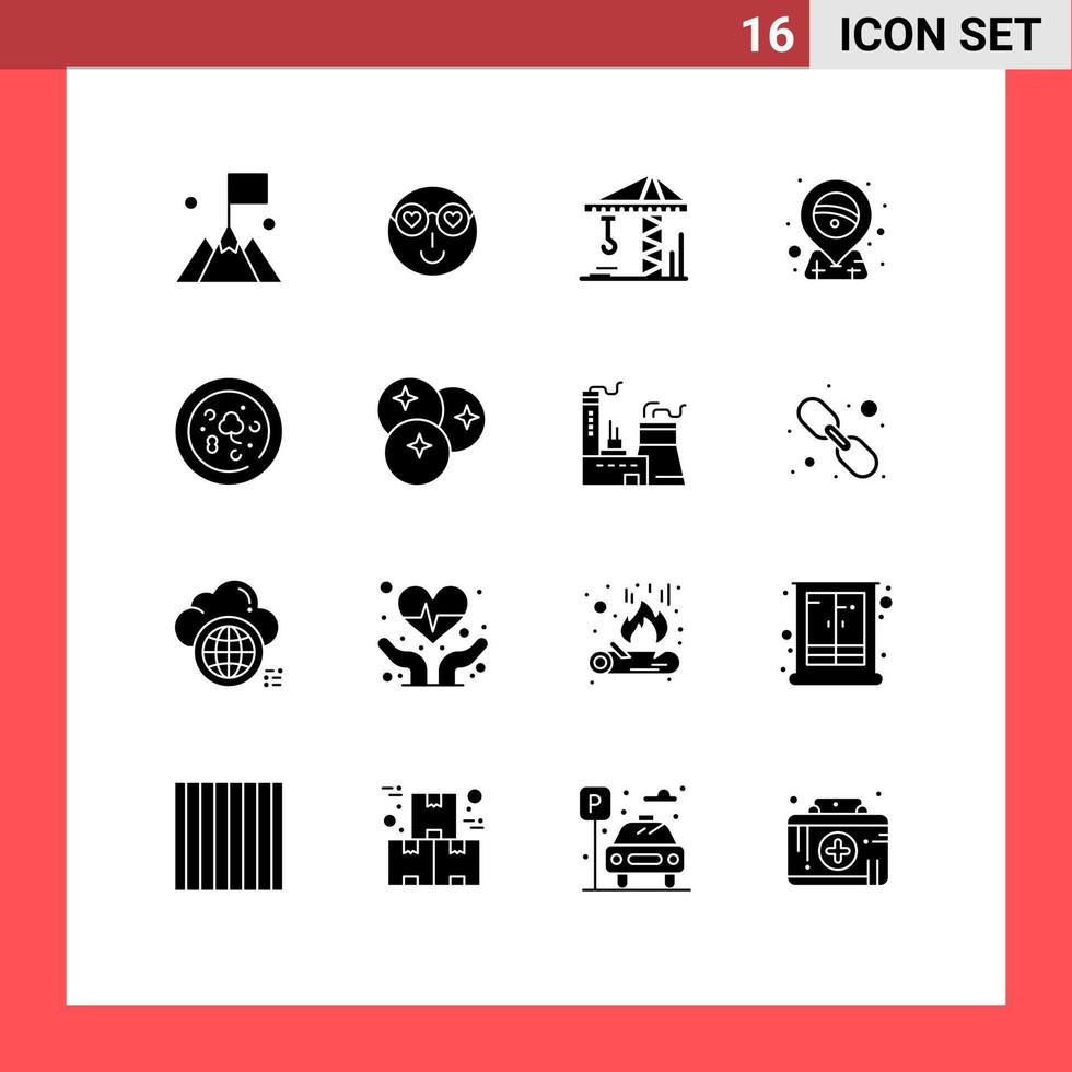 conjunto moderno de 16 glifos y símbolos sólidos, como marcador de posición de alimentos, pin de usuario, elementos de diseño vectorial editables de brasil vector