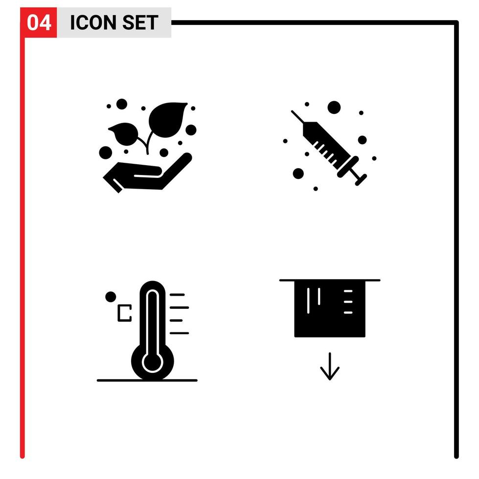 Pack of 4 creative Solid Glyphs of eco sun injection cloud atm Editable Vector Design Elements