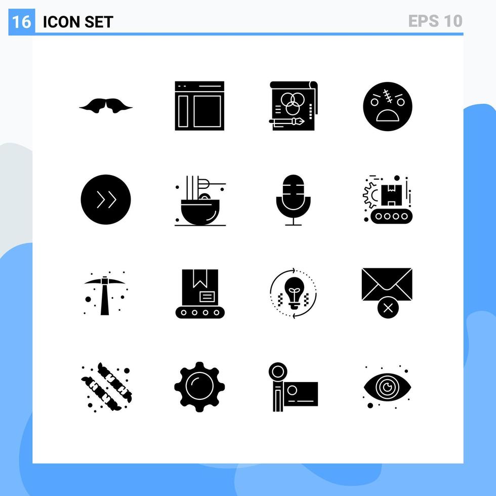 Group of 16 Modern Solid Glyphs Set for scary dead sidebar paper rgb Editable Vector Design Elements