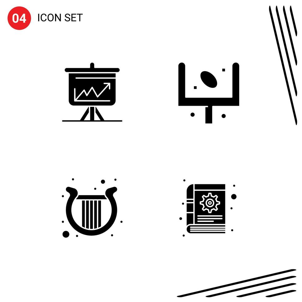 4 Universal Solid Glyphs Set for Web and Mobile Applications graph sport board field ireland Editable Vector Design Elements