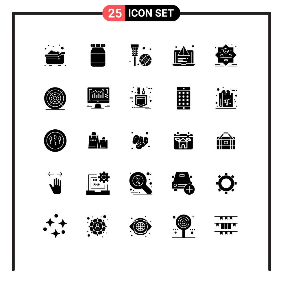 Pictogram Set of 25 Simple Solid Glyphs of typography star basketball net web alert Editable Vector Design Elements