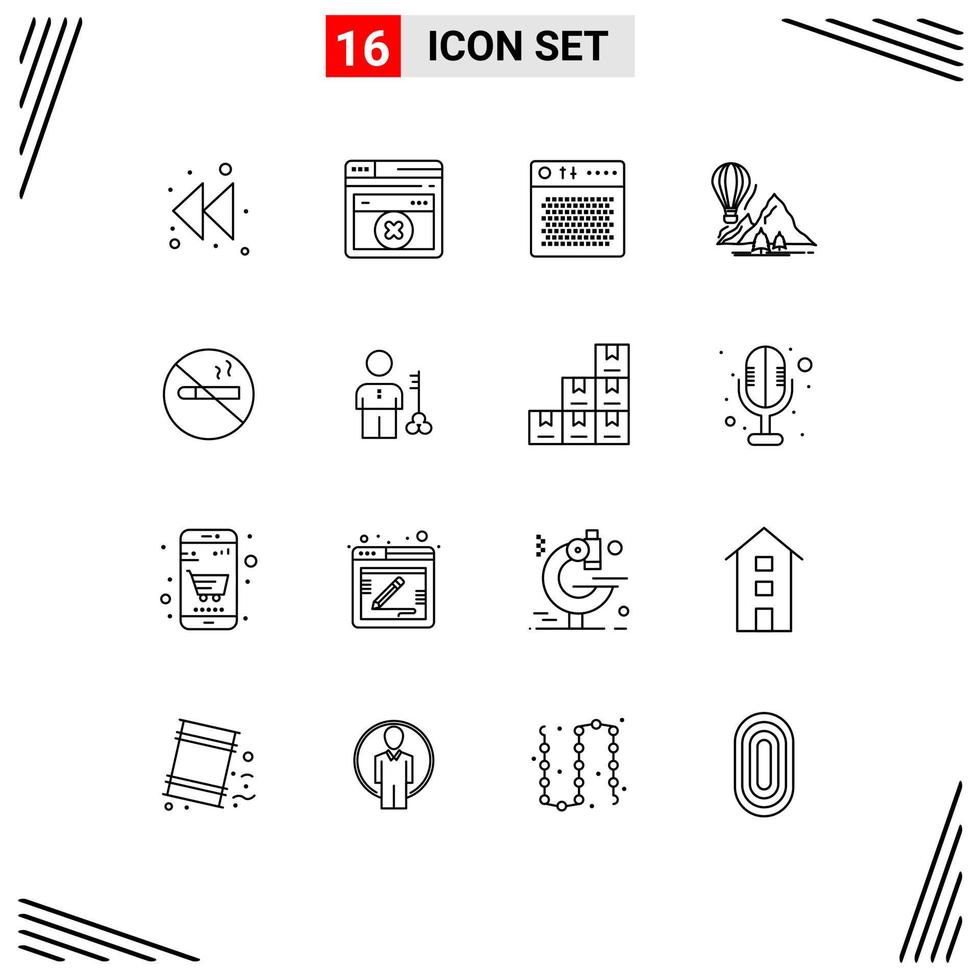 16 Creative Icons Modern Signs and Symbols of no smoking balloons device camping travel Editable Vector Design Elements