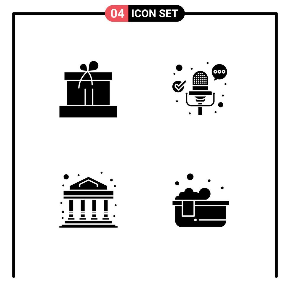 4 Thematic Vector Solid Glyphs and Editable Symbols of gift investment nature record hot bath Editable Vector Design Elements