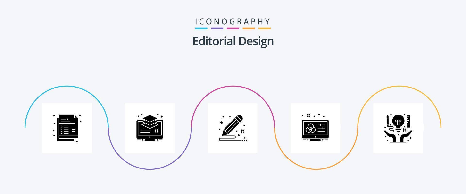 Editorial Design Glyph 5 Icon Pack Including control. adjustment. monitor. creative. draw vector