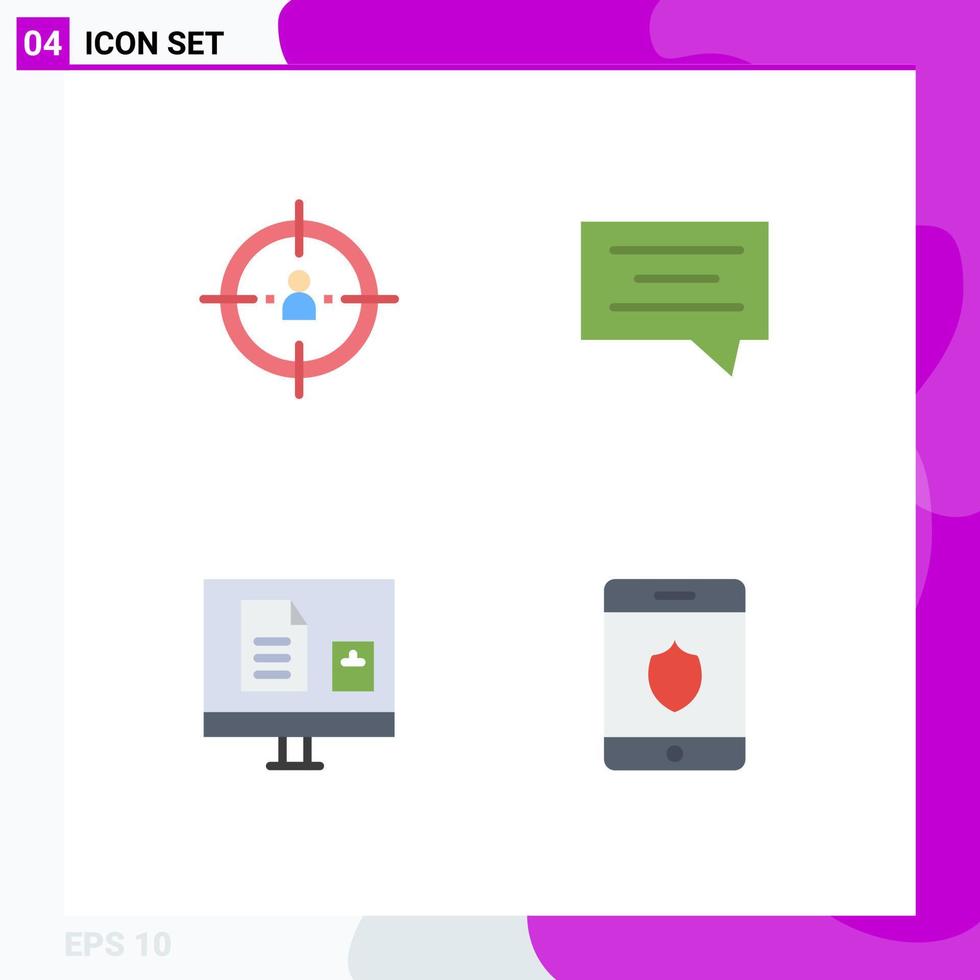 símbolos de iconos universales grupo de 4 iconos planos modernos de planificación de educación empresarial aprendizaje de chat elementos de diseño de vectores editables