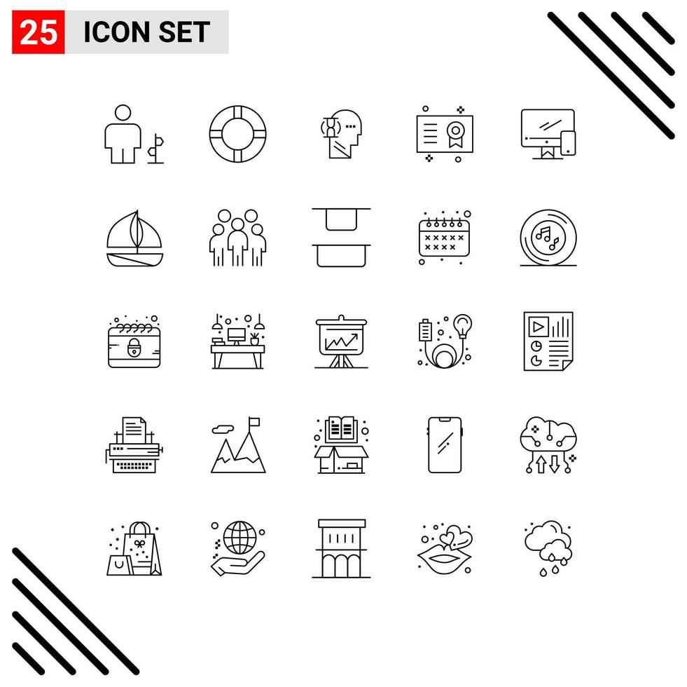 Line Pack of 25 Universal Symbols of computer degree wait certificate academic degree Editable Vector Design Elements