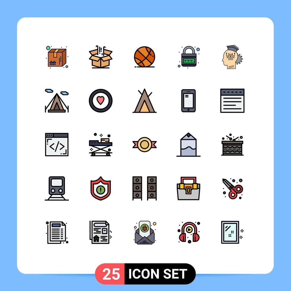 Universal Icon Symbols Group of 25 Modern Filled line Flat Colors of web lock goods internet basket ball Editable Vector Design Elements