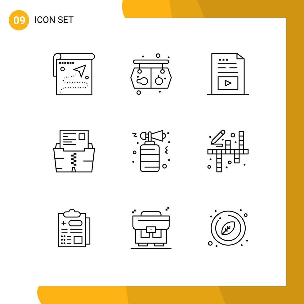 Group of 9 Modern Outlines Set for file data board zip multimedia Editable Vector Design Elements