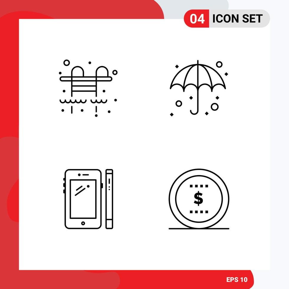 Set of 4 Modern UI Icons Symbols Signs for city mobile beach wet pen Editable Vector Design Elements