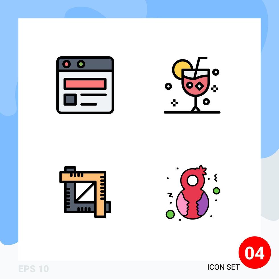 4 Thematic Vector Filledline Flat Colors and Editable Symbols of business crop tool beverage glass graphic editor Editable Vector Design Elements