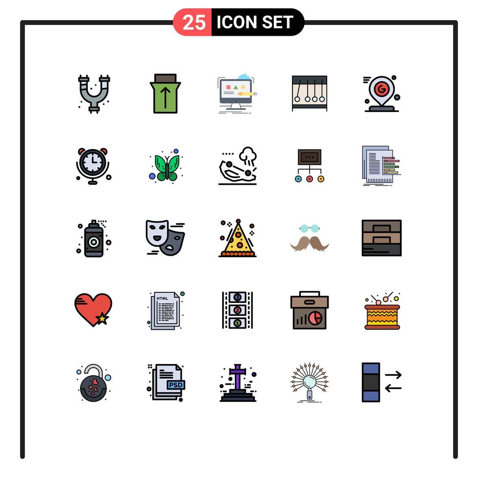 paquete de 25 modernos signos y símbolos de colores planos de línea rellena para medios de impresión web, como mapas, medicina, computadora, médicos, perpecul, elementos de diseño de vectores editables