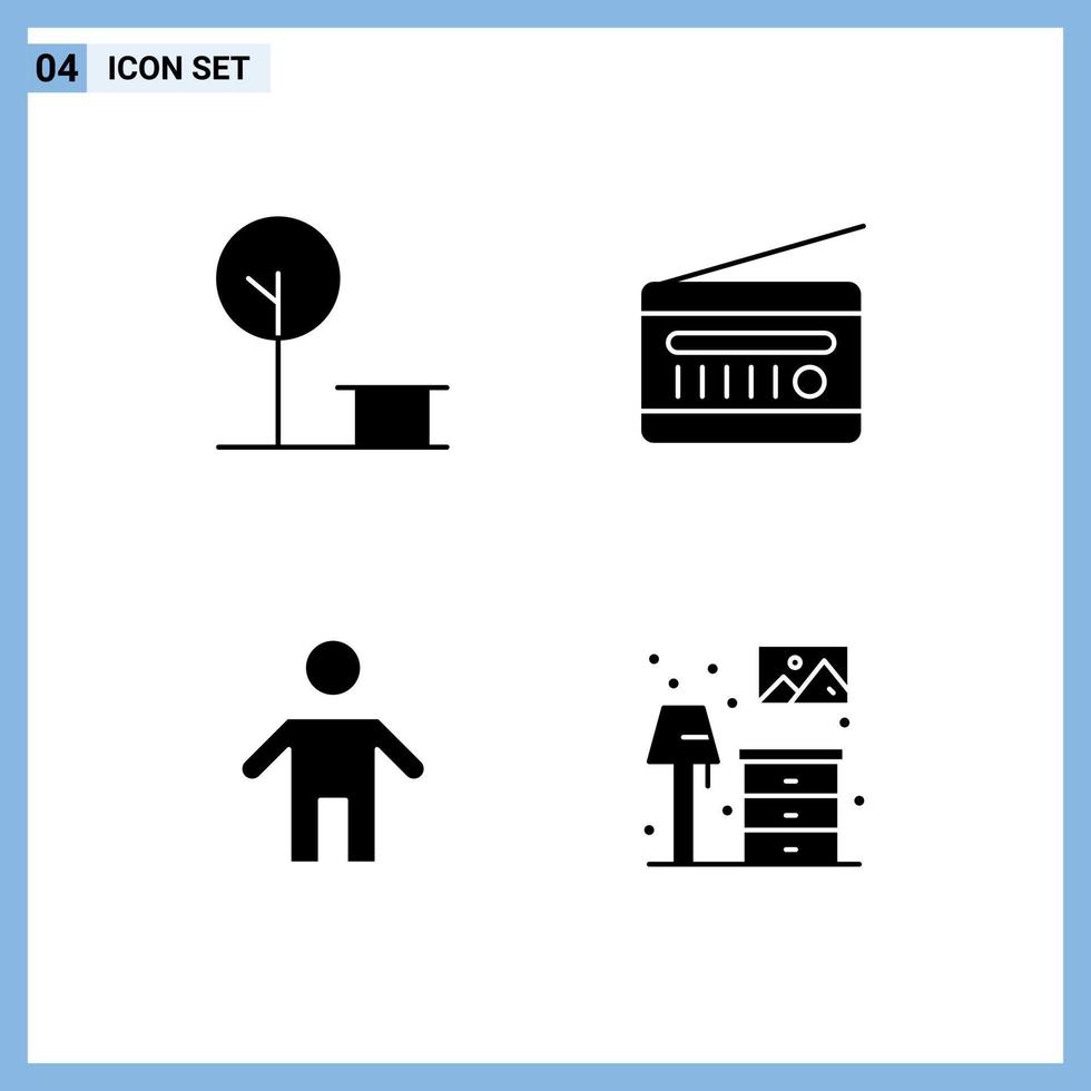 Universal Icon Symbols Group of 4 Modern Solid Glyphs of city dad place radio father Editable Vector Design Elements