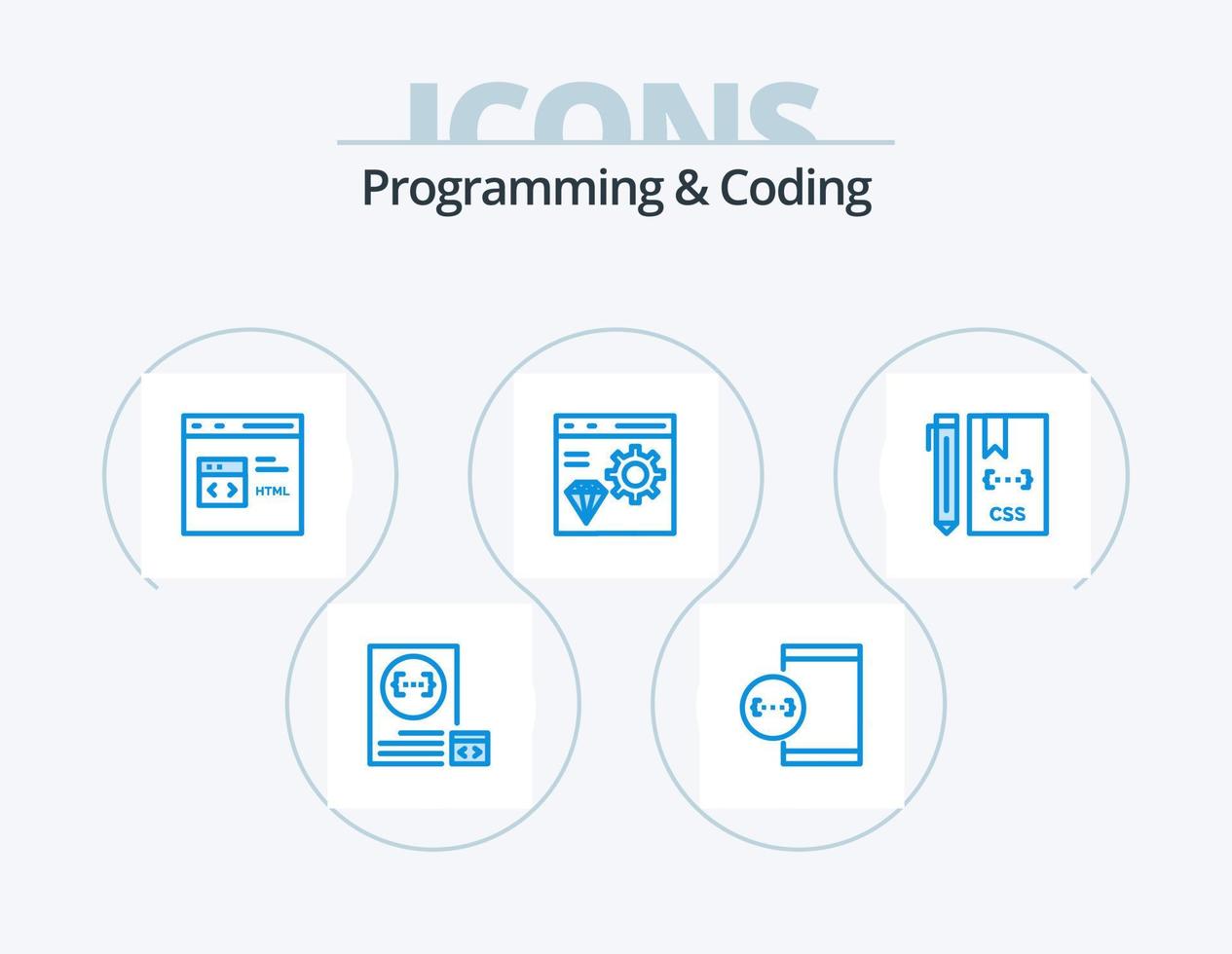 Programming And Coding Blue Icon Pack 5 Icon Design. coding. app. development. html. develop vector