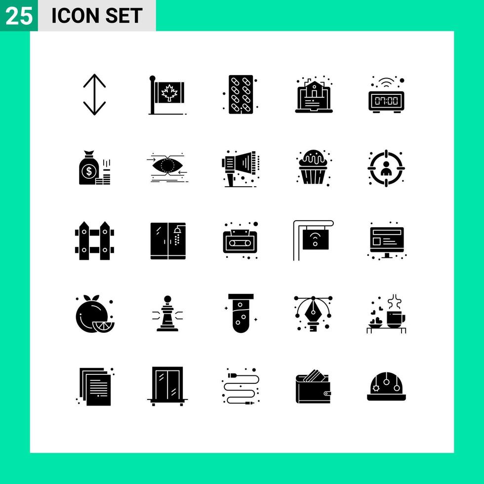 Pack of 25 creative Solid Glyphs of digital online capsule real estate Editable Vector Design Elements