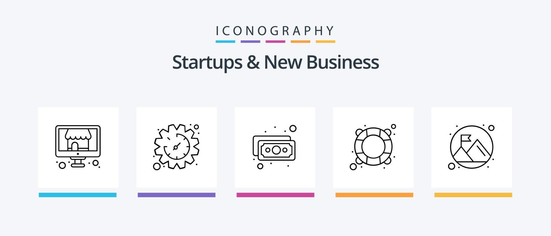 Startups And New Business Line 5 Icon Pack Including grow. currency. content. cash. building. Creative Icons Design vector