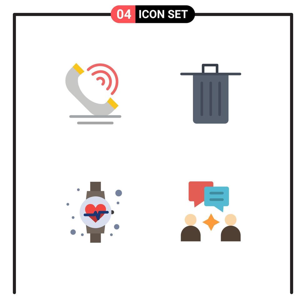 4 Creative Icons Modern Signs and Symbols of call diet services delete heart beat Editable Vector Design Elements